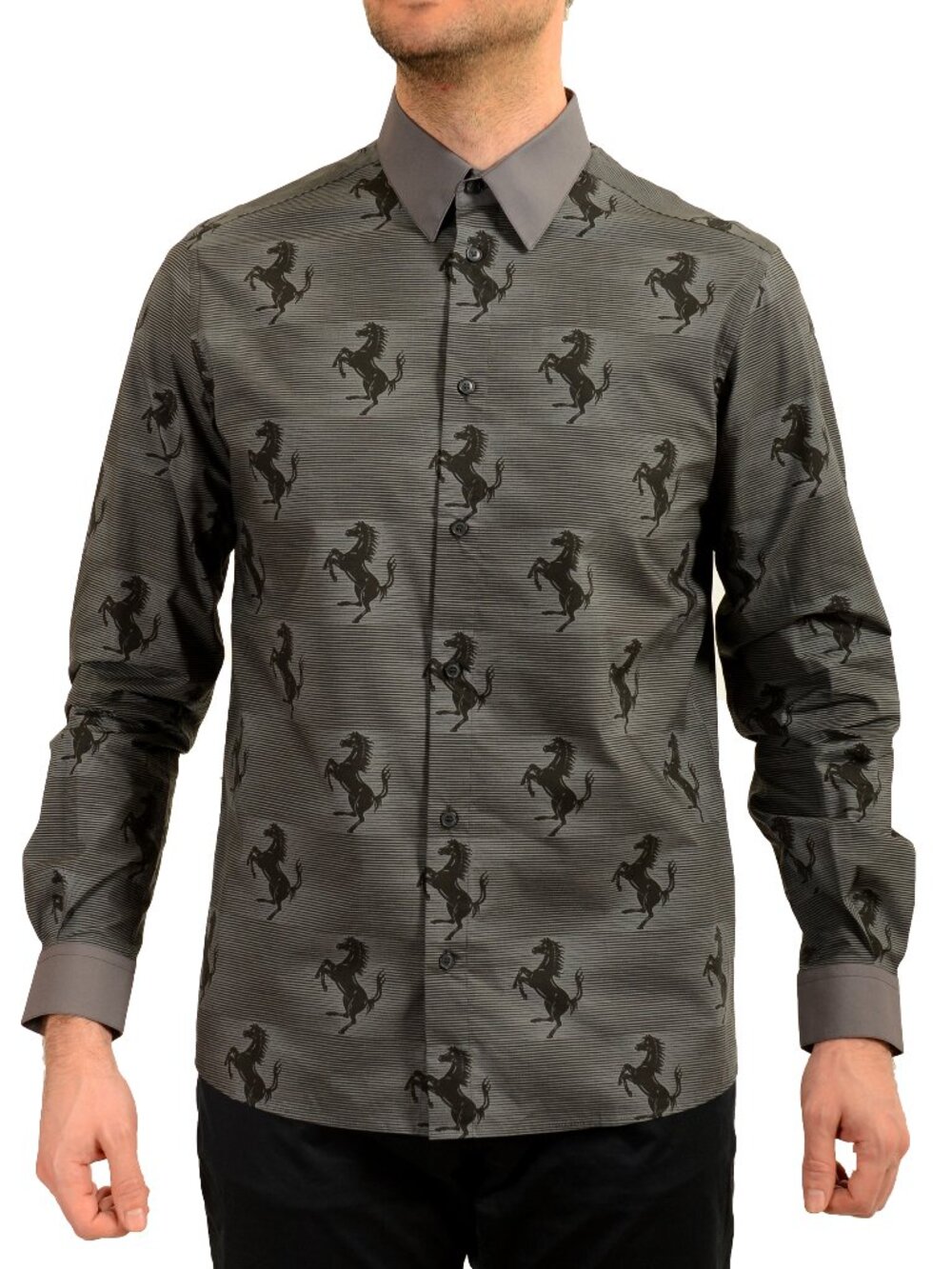 Scuderia Ferrari Men's Gray Signature Print Long Sleeve Shirt US 3XL IT 58